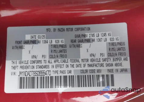 2025 Mazda Mx-5 Miata Grand Touring from USA, damaged, VIN JM1NDAD78S0655470